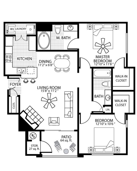 A black and white image of a floor plan for a house.